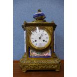 A 19th century gilt metal and porcelain mantle clock, a/f