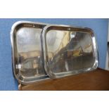 Two steel medical instrument trays