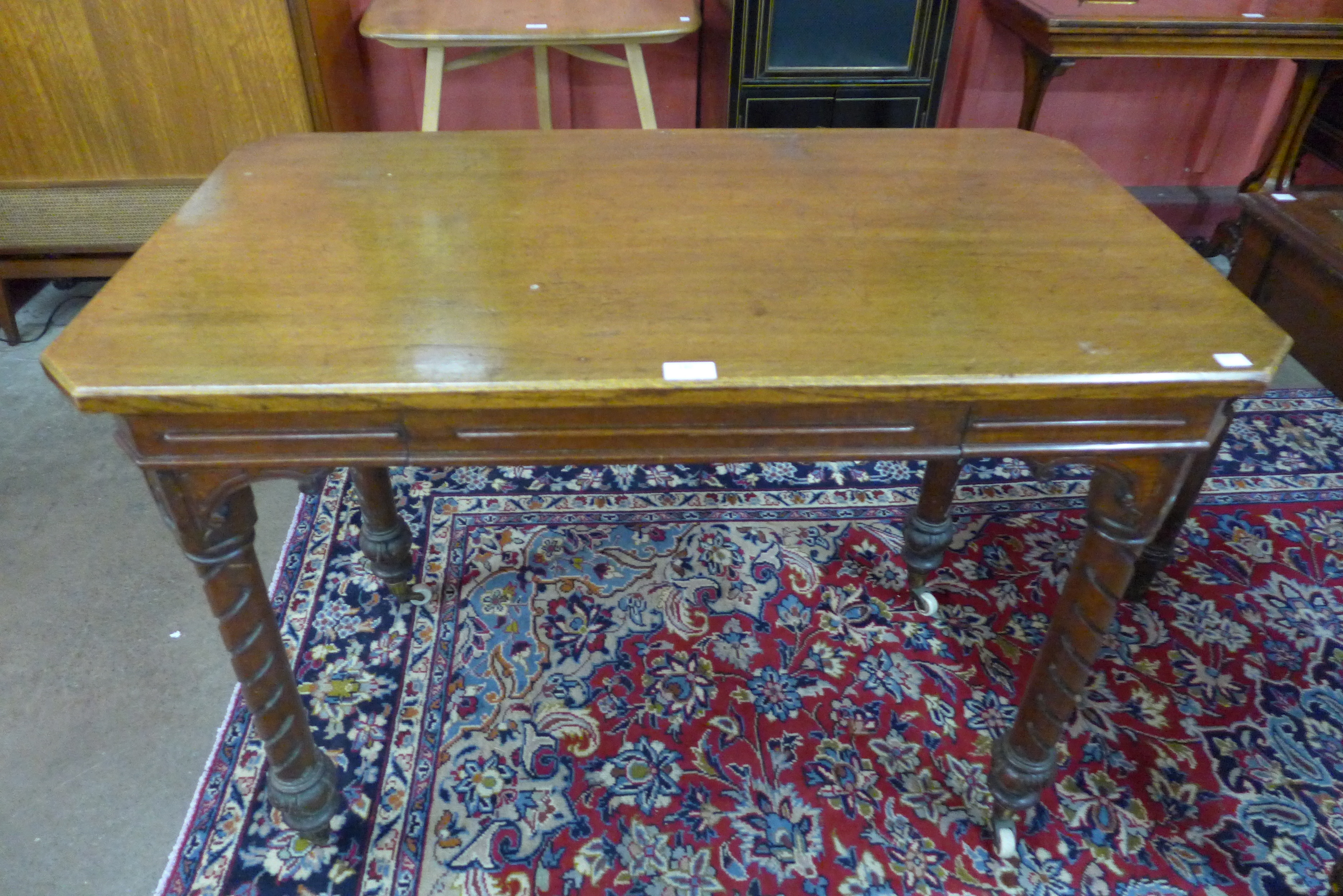 A Victorian Aesthetic Movement oak single drawer writing table - Image 2 of 2