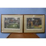 A pair of Lawrence Josset signed golfing prints, The Practice Shot and The Last Green, framed
