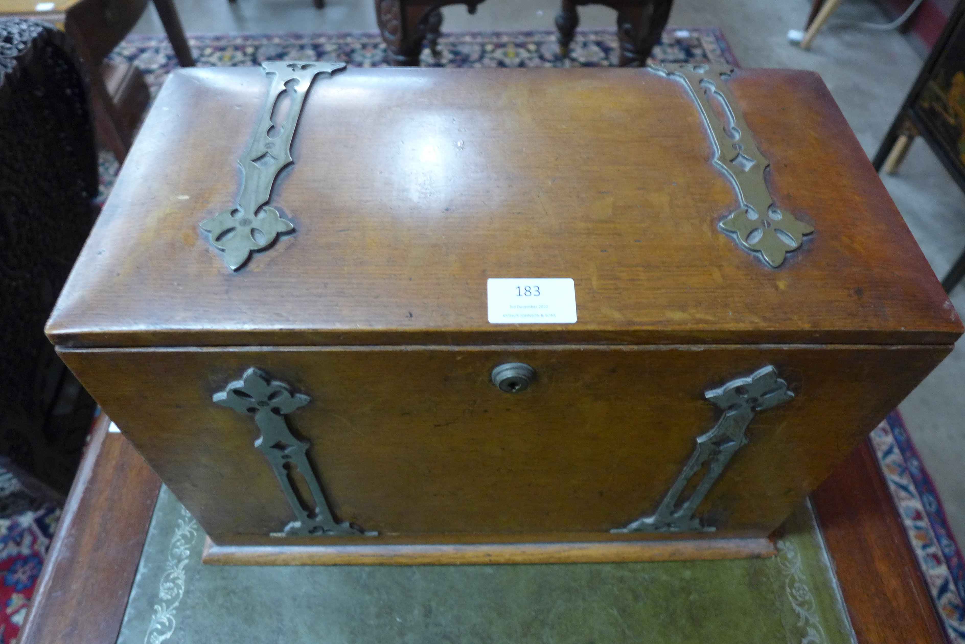 A Victorian oak letter/stationery box, with Bramah locks - Image 3 of 3