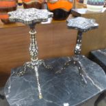 Two Anglo-Indian hardwood and mother of pearl inlaid tripod jardiniere stands