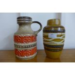 A West German 489-23 fat lava Scheurich Keramik glazed pottery jug and a 549-21 vase