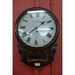 A Victorian mahogany circular fusee wall clock, the painted dial signed T.J. Rix, 480 Bethnal