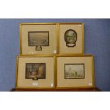 A set of four 19th Century Baxter prints, framed
