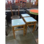 Three stools, a bentwood chair and a small oak drop-leaf occasional table