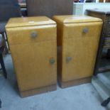 A pair of Art Deco birds eye maple pot cupboards