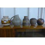 A West German 284-19 fat lava Scheurich Keramik glazed vase and other glazed jugs and vases