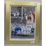 A signed Aston Villa European Cup Winners photo with eleven autographs, framed