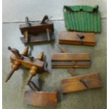 A box of Victorian carpenters planes and tools