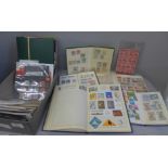 Stamps; a box of stamps, covers, etc., in five albums and stock cards