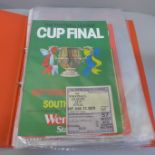 Football memorabilia; Nottingham Forest home and away programmes complete with match tickets,