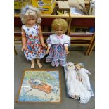 Two 1950's/60's dolls and two other dolls and a framed picture **PLEASE NOTE THIS LOT IS NOT