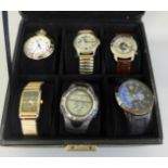 Five wristwatches and a fob watch, boxed