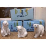 Three Lladro figures of polar bears, boxed