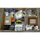 Assorted items; framed needlework, drill, toy train, bicycle lamp, etc. **PLEASE NOTE THIS LOT IS