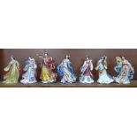 Seven Danbury Mint models, Jade Empress, Iris Princess, Diamond Fire Empress,