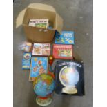 Two boxes of toys, Jig-Maps, pre-school games, many Waddingtons, globe, etc. **PLEASE NOTE THIS