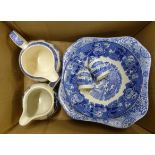 Two boxes of blue and white Willow pattern china, plates, jugs, dishes, etc. **PLEASE NOTE THIS