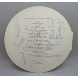 A 1966 World Cup Winners Dinner menu, signed by several England players including Gordon Banks,