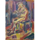 British Modernist School, seated female nude, oil on board, unframed