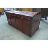 A vintage painted pine and copper mounted steamer trunk