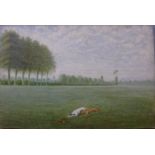 British School, hare coursing scene, oil on canvas, unframed