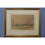 English School, coastal landscape, watercolour, indistinctly signed, framed