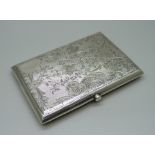 A silver card case, with engine turned and engraved foliate decoration, Birmingham 1901, leather