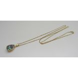 A 9ct gold mounted mystic topaz pendant and chain, 9.7g