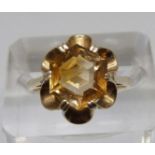 A 9ct gold and citrine solitaire ring, 3.2g, P