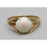 A 9ct gold, opal solitaire ring, 1.5g, N