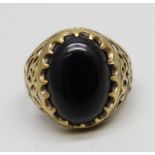 A gentleman's large silver gilt and cabochon ring with pierced shoulder, Z2