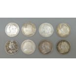 Eight Victorian 3d coins, one drilled
