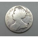 A Queen Anne silver crown, 1707 (drilled and filled) 29.1g