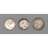Three 1d coins, 1800, 1873 and 1906
