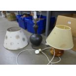 An antique brass style table lamp and a turned wooden lamp base **PLEASE NOTE THIS LOT IS NOT