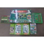 A box of mixed Subbuteo, including teams and a Dream Team Stadium