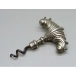 An 18th Century white metal corkscrew (tests as silver)