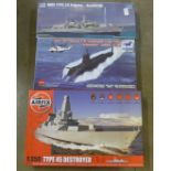 Three model ship kits including Airfix