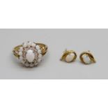 A 9ct gold, opal and diamond ring, 3.1g, S, with a pair of 9ct gold opal ear studs, 1.1g