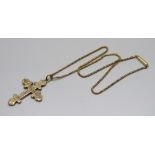 A vintage 9ct gold cross on chain, 8.7g