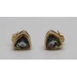 A pair of 9ct gold and mystic topaz ear studs, 2.5g