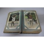 A postcard album containing early 20th century Indian people, places and transport, snake