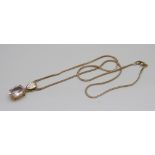 A 9ct gold, morganite and diamond pendant and chain, 6.0g