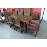 An Ipswich oak refectory table ( 76cms h, 168cms l, 84cms w) and six chairs
