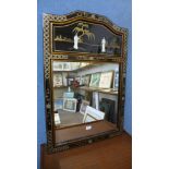 A Chinese style black chinoiserie framed mirror