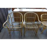 A pair of bamboo chairs