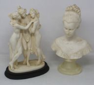 A collection of A. Giannelli Alabaster on Marble Sculptures; Four items to include Greek Goddesses -