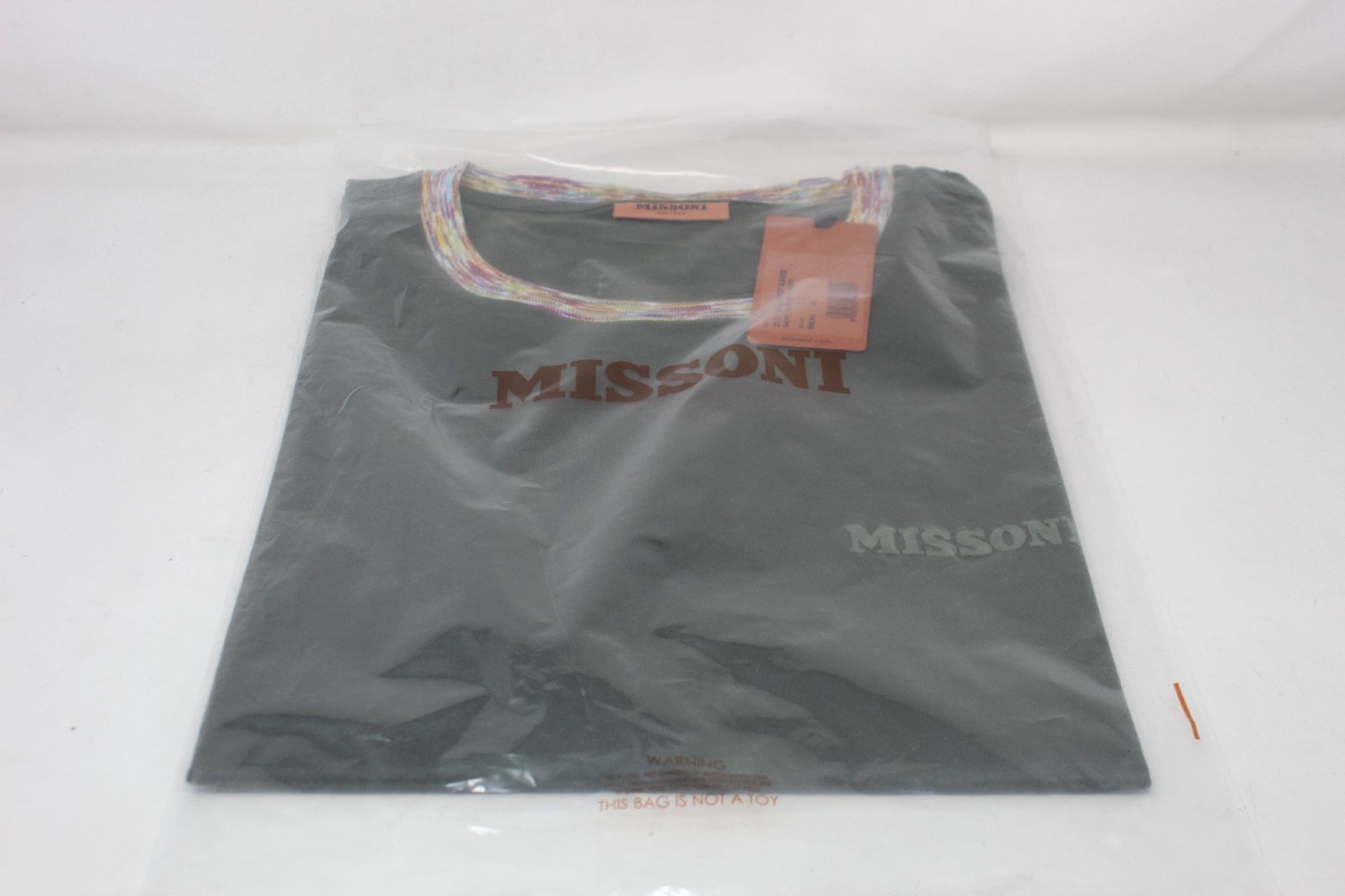 An as new Missoni print crew neck T-shirt in green (XS - RRP £160).
